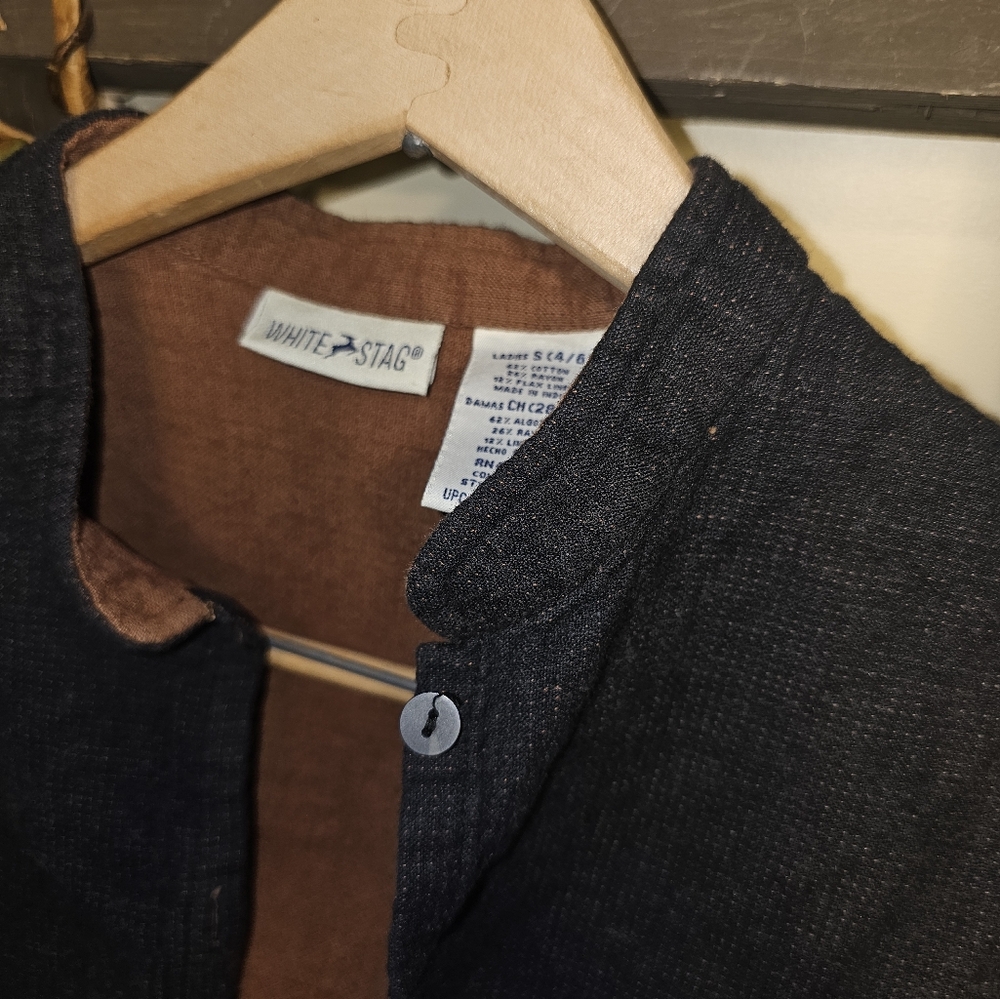 Vintage White Stag Vest Black‎ And Brown Womens Sz S Cotton Linen Rayon Button - Picture 4 of 6